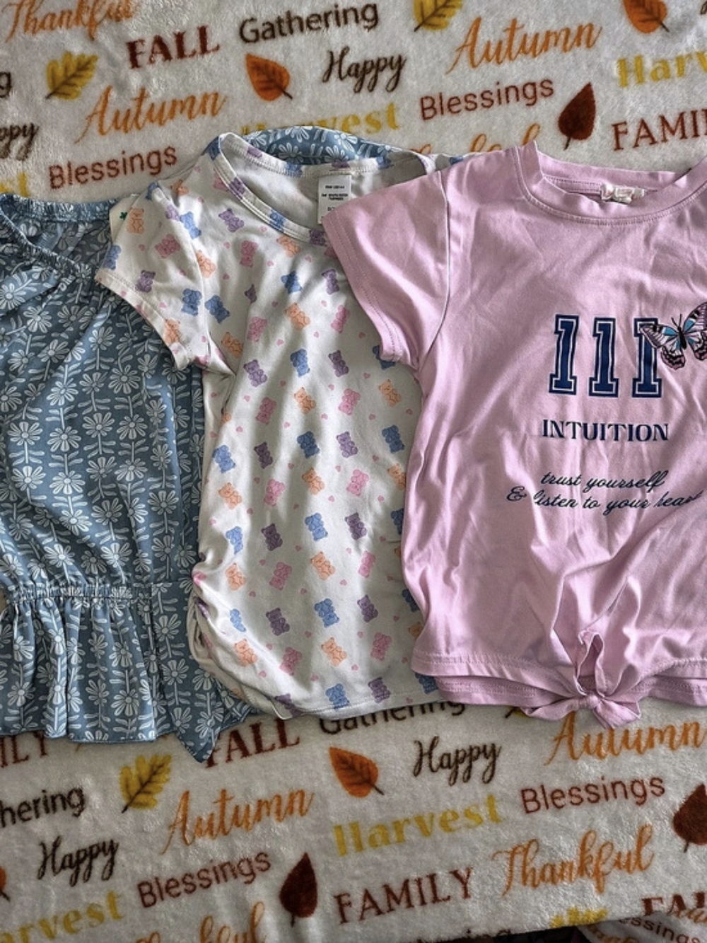 Girl's 3-Piece Clothing Lot Blue & Pink Floral, Butterfly, Gummy Bears